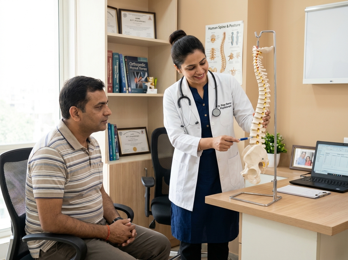 Dr. Harshit Jain consulting patient on spine and joint posture